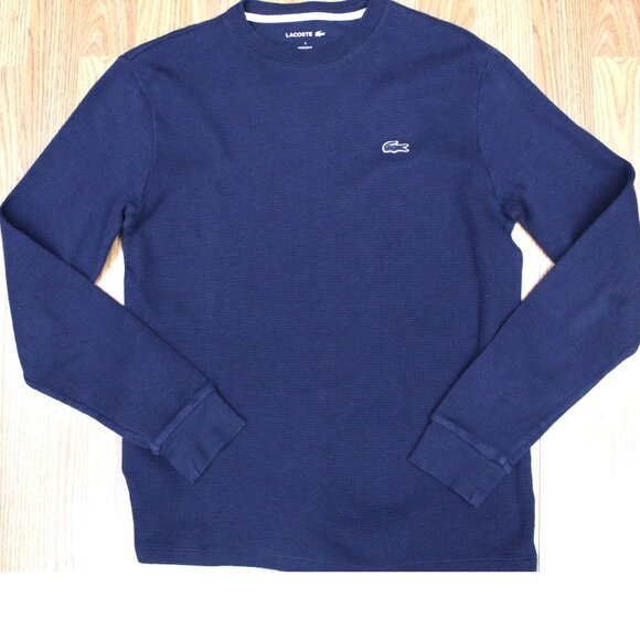 LACOSTE THERMAL/ WAFFLE KNIT 100% COTTON SHIRT NAVY BLUE SMALL, S - Picture 1 of 4